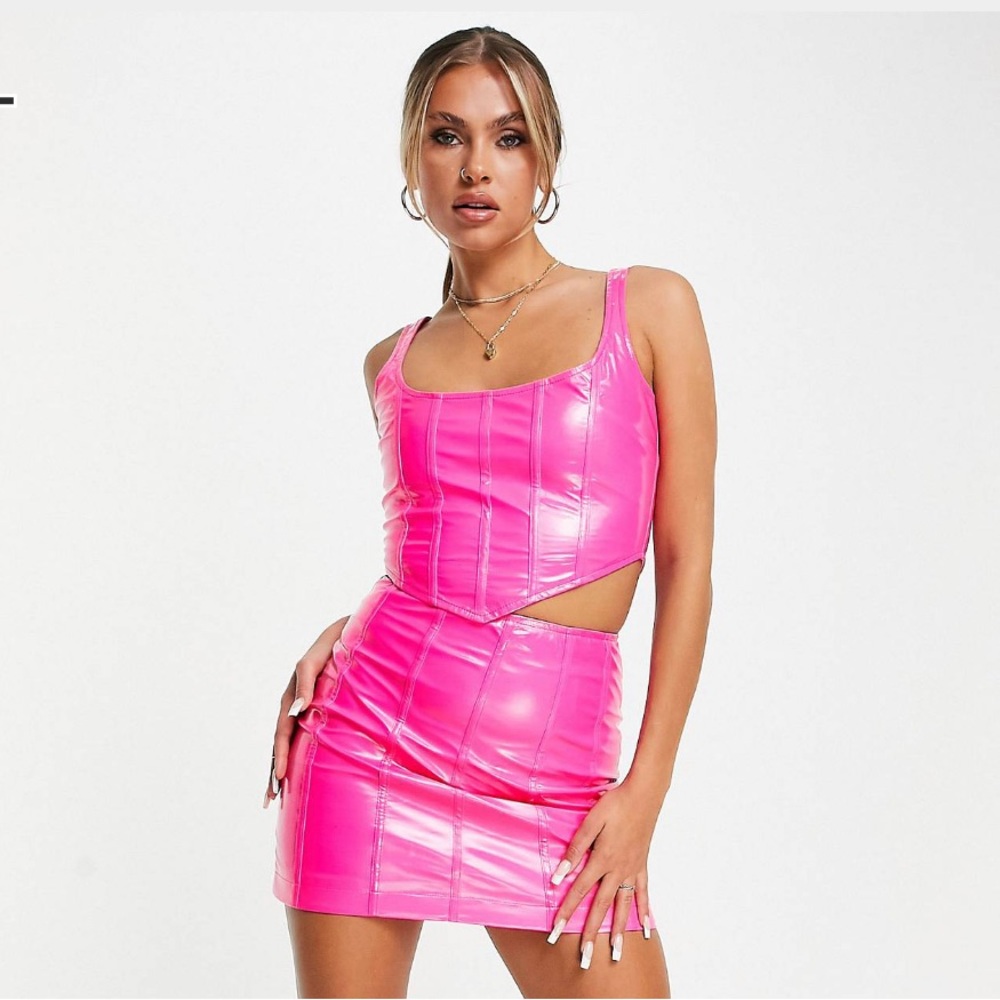 COPY - Collective The Label shine PVC pink corset set from ASOS NWT size 4